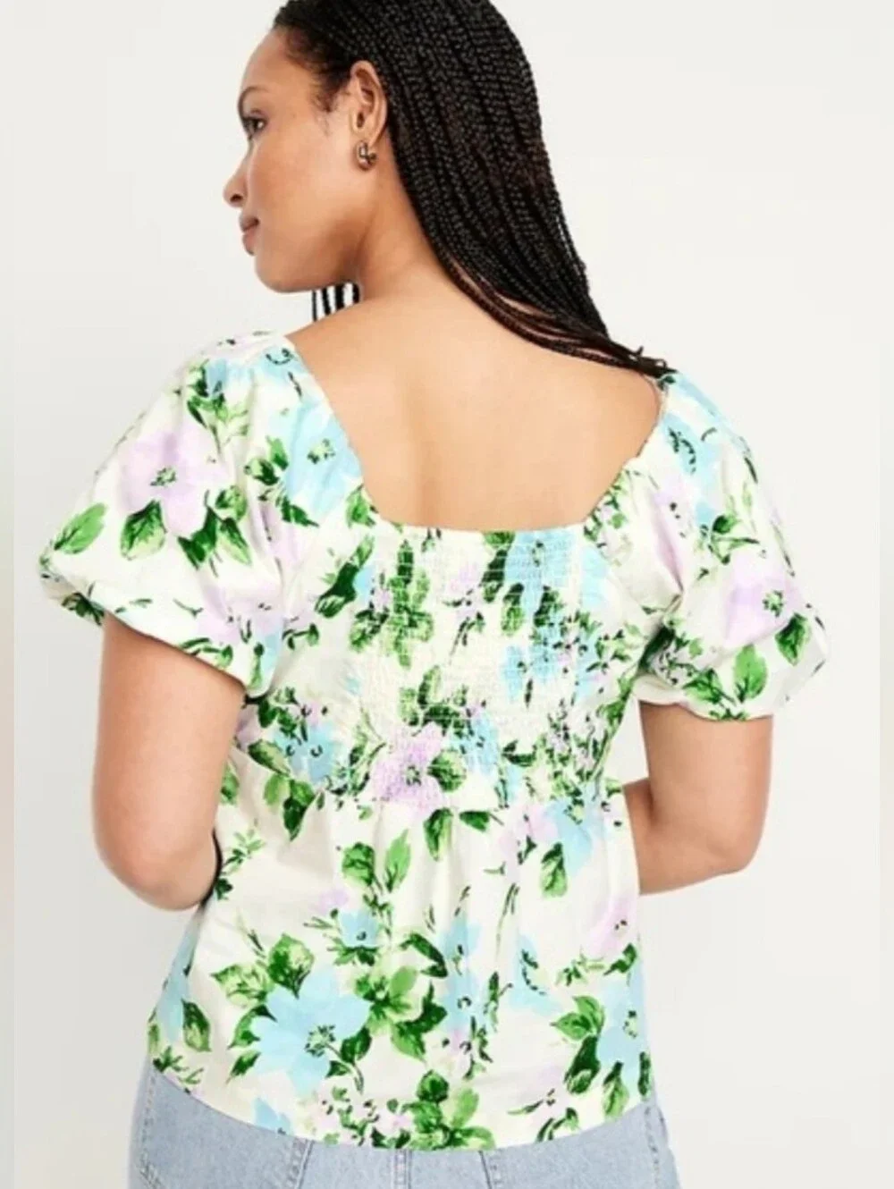 Old Navy Floral Puff Sleeve Baby Doll Blouse Top 100% Cotton Size Small